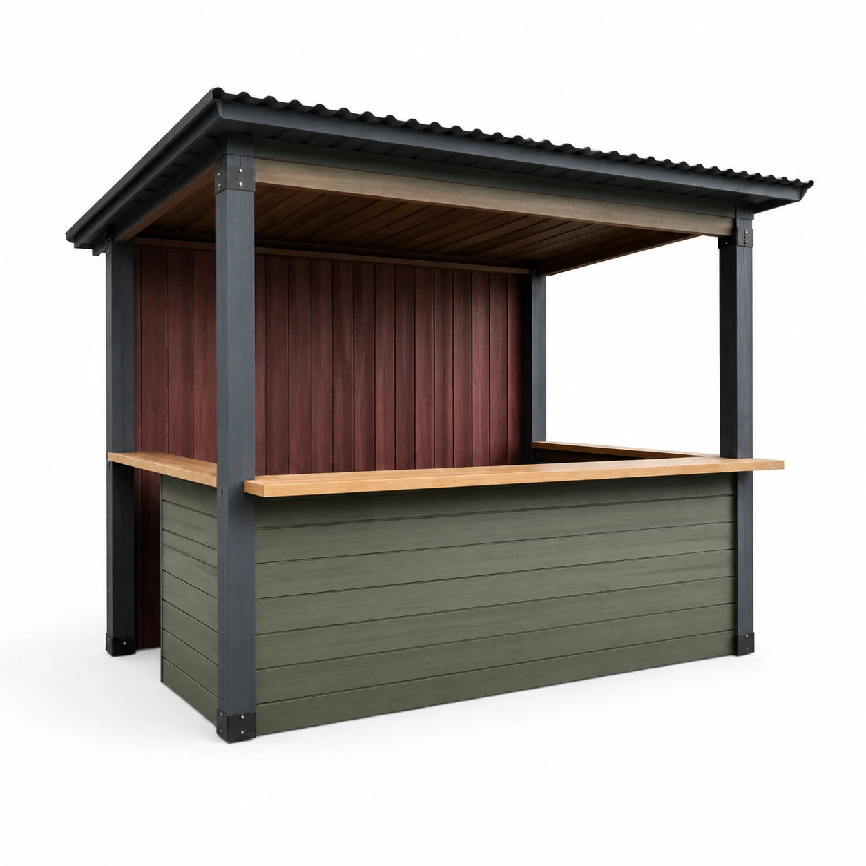 Holzgartenbar mit Stahlrahmen, 240x120x240 cm