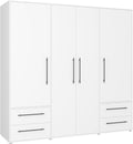 Schrank, 206 cm, mit Schubladen, mit Ablagen, 2 Kammern, Weiß, Forte, 3-türig, 206 cm breit x 59 cm tief x 200 cm hoch