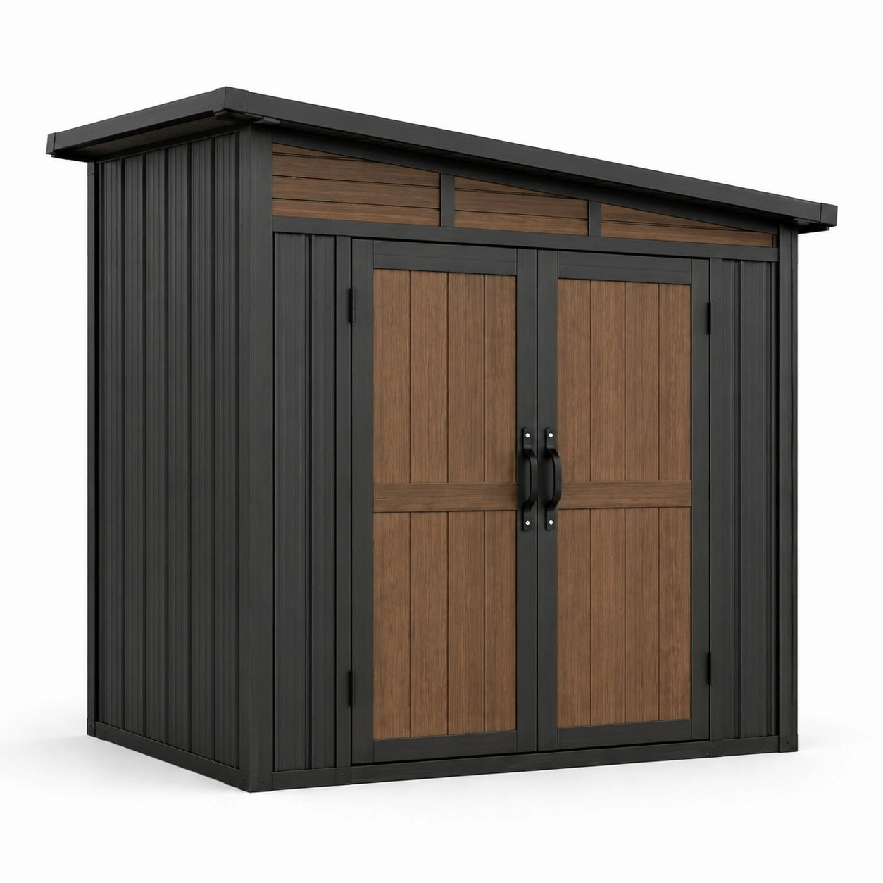 Gartenschuppen Metall-Holzoptik Doppelwandig Türen Anthrazit/Braun 210x130x180 cm
