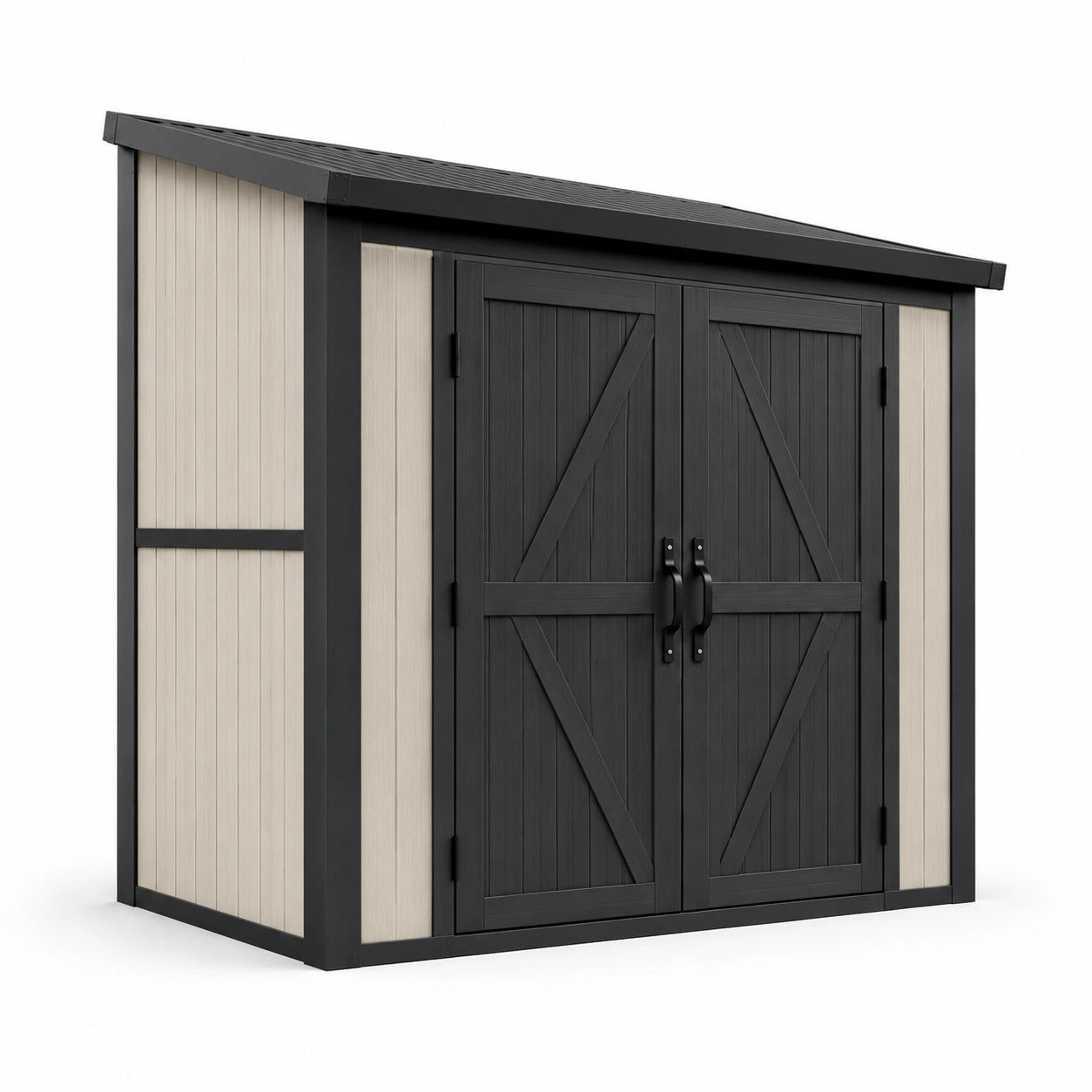 Gartenhaus Geräteschuppen Kunststoff Schwarz Beige 185cm x 152cm x 226cm