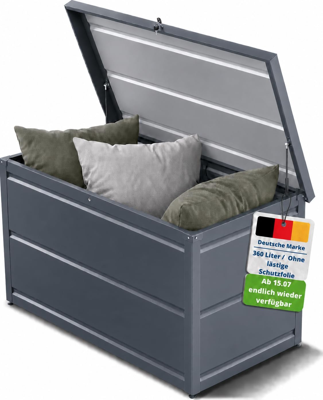 Auflagenboxen, 120 × 58 × 55cm, 360 L, Stahl, für den Garten, Gartenzeit, Gartenbox aus pulverbeschichtem Stahl RAL 7016