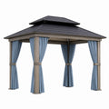 Aluminium Pavillon mit Doppeldach und Polyester Vorhängen, Dunkelgrau/Blau, 300x300x270 cm
