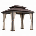Aluminium Gartenpavillon Braun mit Polyester Vorhängen