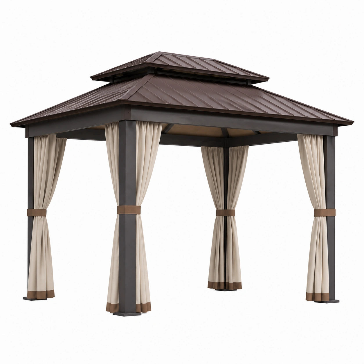 Aluminium Gartenpavillon Braun mit Polyester Vorhängen