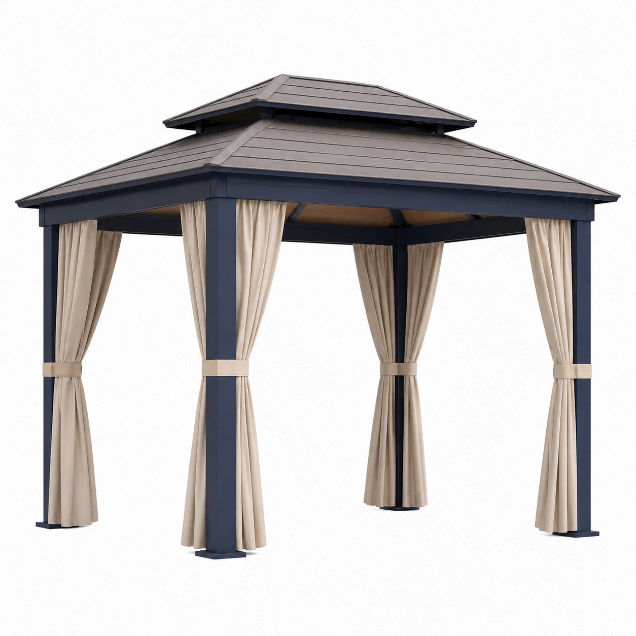 Gartenpavillon Aluminium Dunkelblau mit Polyester Vorhängen