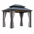 Pavillon Aluminium Polycarbonat-Dach Grau mit Vorhängen