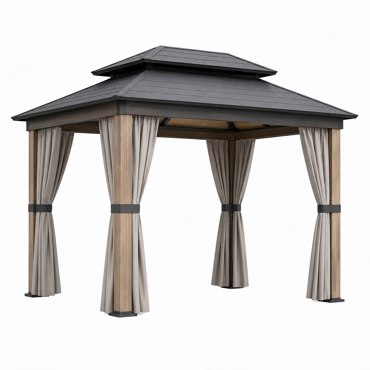Gartenpavillon Aluminium und Stahl mit Polyester-Vorhängen Grau/Beige