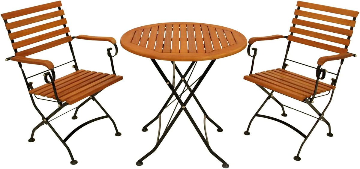 Tisch, 75cm, Holz, Stahl, Schwarz, für den Garten, DEGAMO