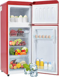Kühl-Gefrier-Kombination, 92L, 28L, mit LED-Beleuchtung, mit Schubladen, Glas, Rot, Merax, 28L Gefriervolumen, 3 Glasablagen, 181 kWh/Jahr