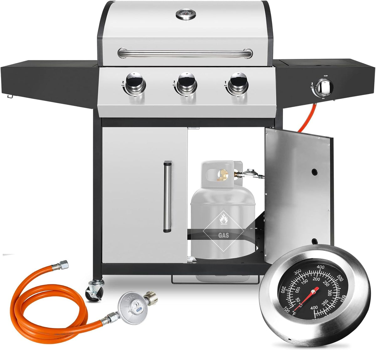 Grill I3B/P, 13,5 kW, Edelstahl, LIFERUN, 5 kW mit I3B/P(50) Gasdruckregler