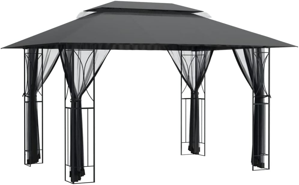 vidaXL Gartenpavillon, 400 × 300 × 270 cm, Stahl, für den Garten, vidaXL Pavillon mit Seitenwänden Anthrazit 400x300x270 cm Stahl