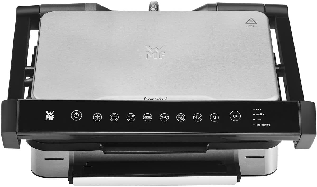 Grill, 39,5 × 37,5 × 15 cm, 2000 W, Edelstahl, WMF, Elektrogrill 2000 W, 6 Programme