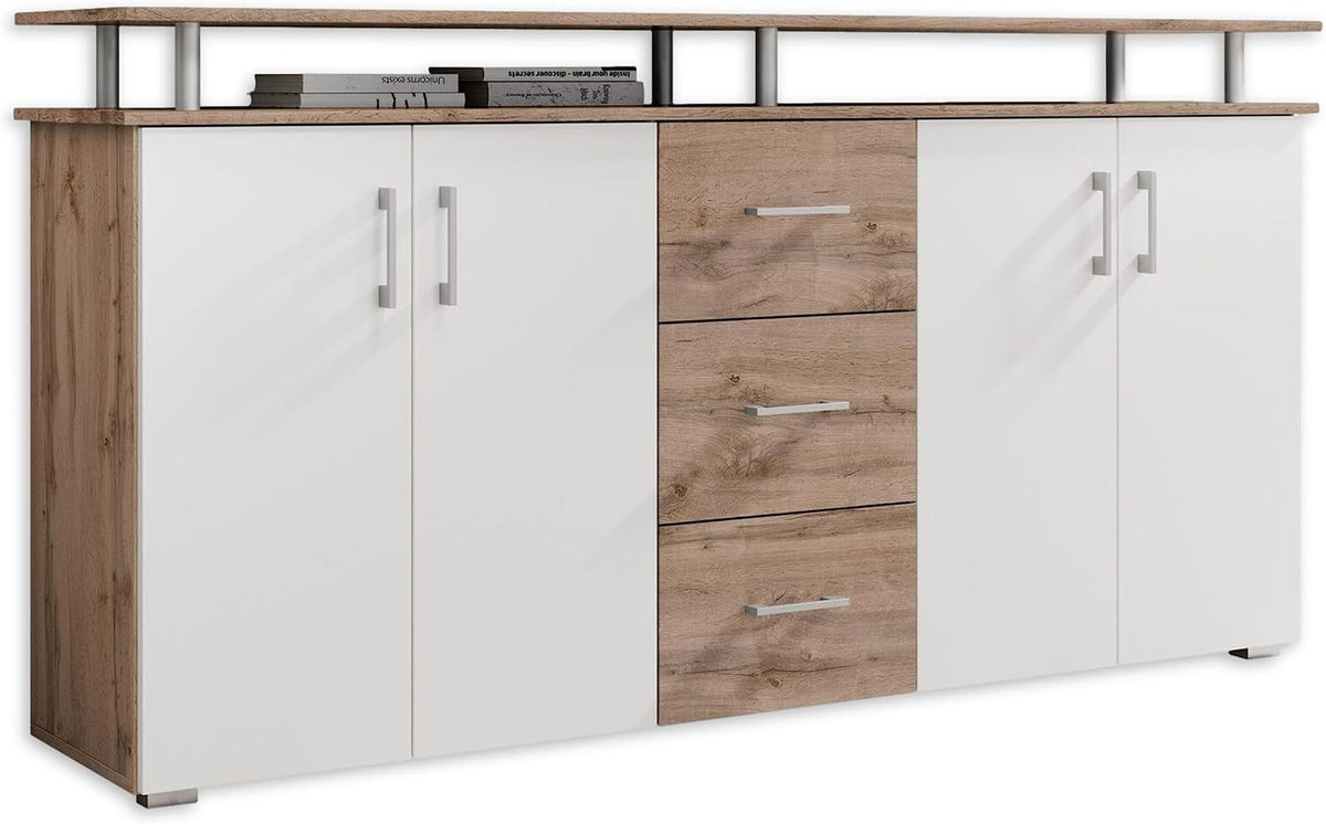 Schrank, 178 × 90 × 38 cm, mit Schubladen, mit Ablagen, Weiß, für das Wohnzimmer, Stella Trading