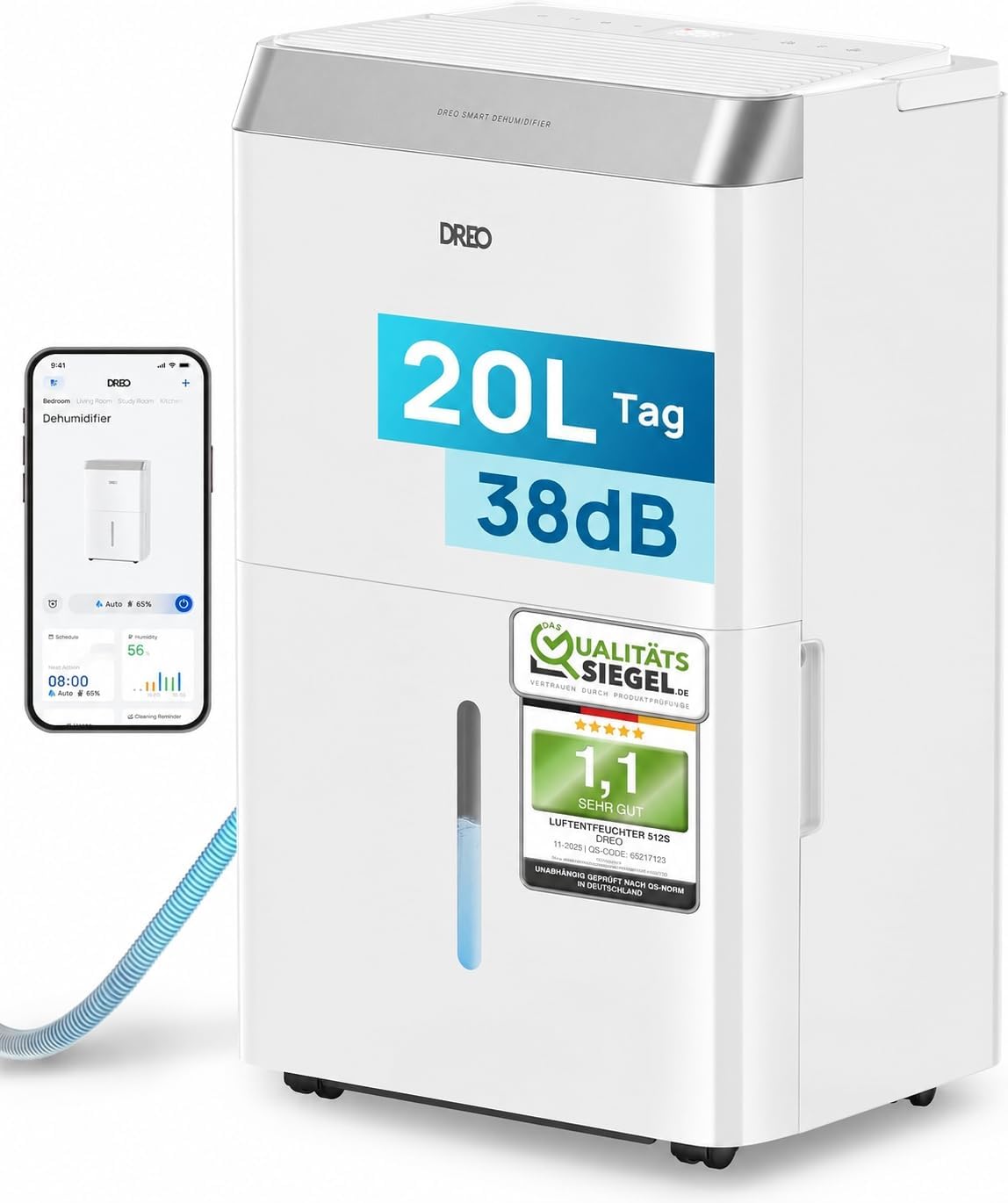 Luftentfeuchter, 20L, 35dB, 3,4L, mit WLAN, für das Schlafzimmer, DREO, App & WLAN, 20L/24h, Raumentfeuchter leise 35dB, 40m2/100m3, 3 Modi, 4L Tank