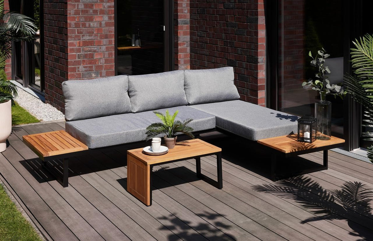 Sofa, 175 × 70 × 65 cm, Holz, Grau, für den Garten, für die Terrasse, Primaster