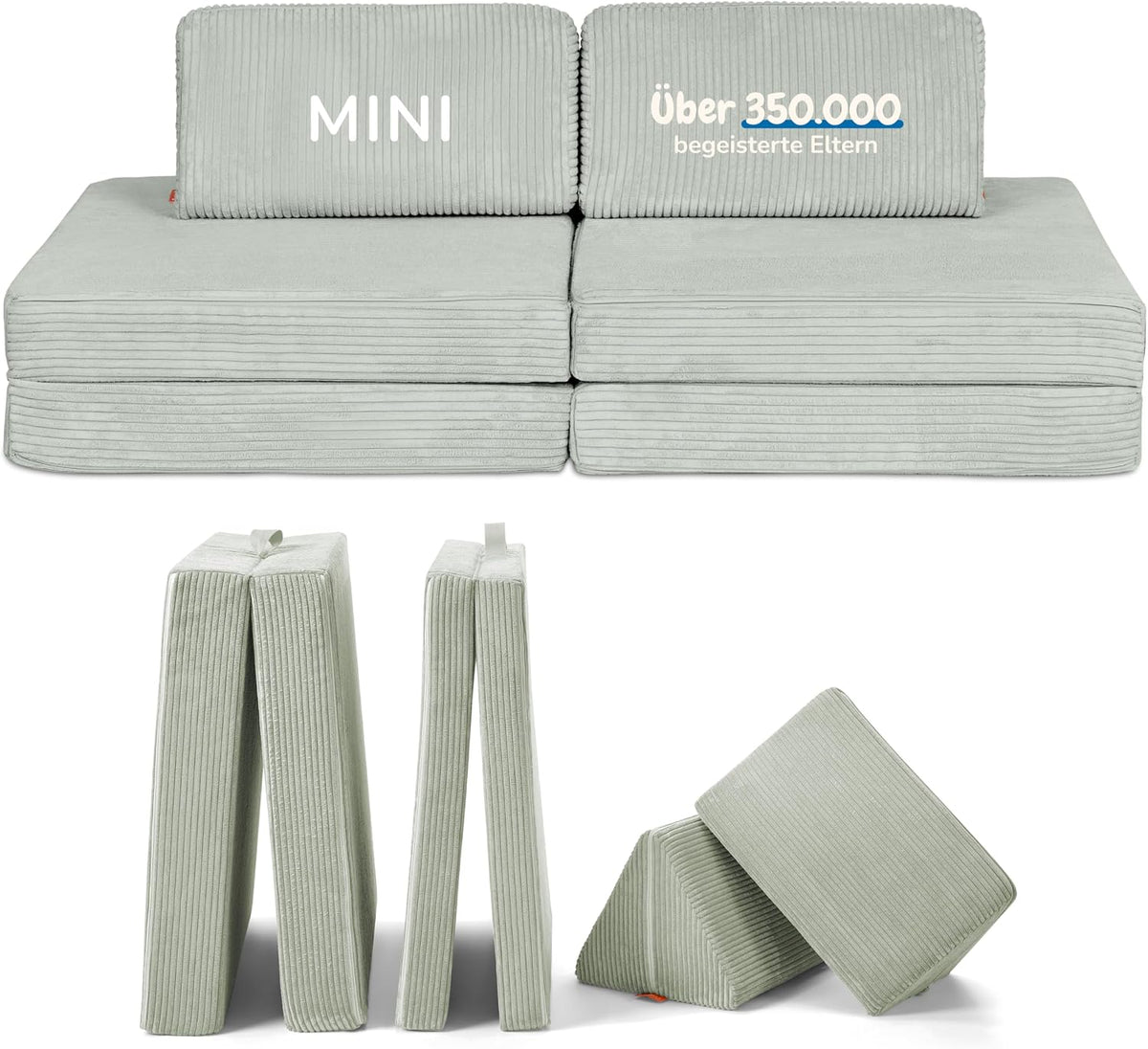 Sofa, 130 × 65 × 46cm, Grün, Funzy, Funzy Mini Spielsofa für Kinder - Mini für kreatives Spielen, ÖKO-TEX 100 Standard Zertifiziert, 3 Jahre Garantie