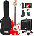 E-Gitarren, Rot, MAX, Bass Guitar mit Gitarrenverstärker, Kabel und Ersatzsaiten - 21 Bünde - Rot