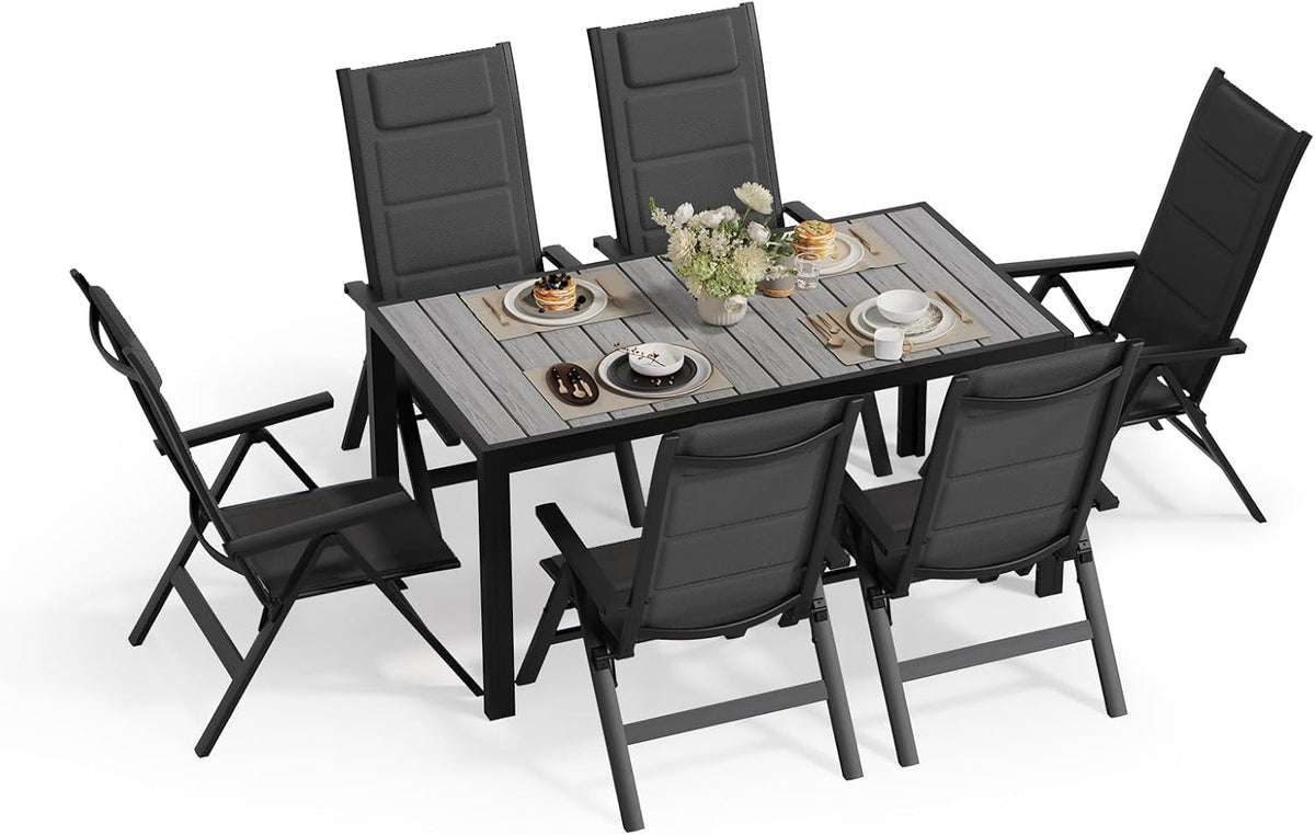 Tisch, klappbar, verstellbar, Holz, Aluminium, für den Garten, für die Terrasse, JUMMICO, Wetterfestes Terrassenmöbel für Balkon und Garten
