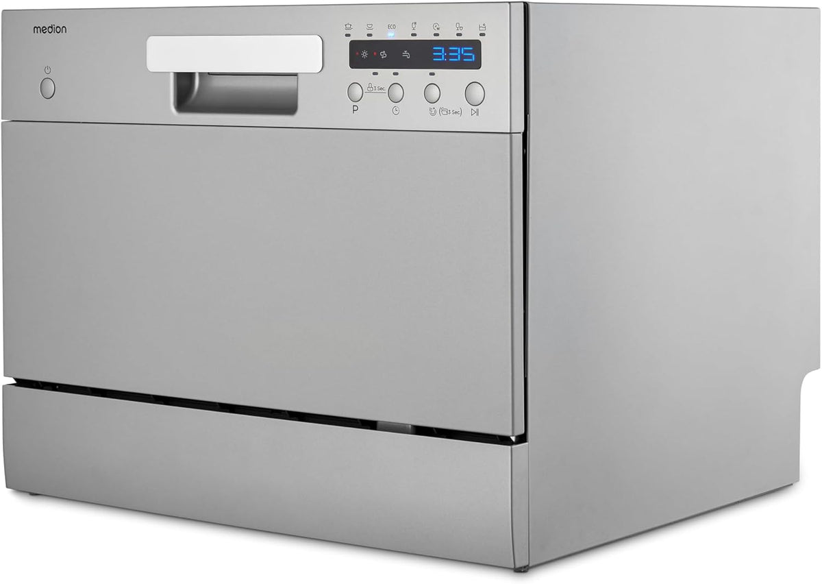 Geschirrspüler DWT60, mit LED-Beleuchtung, Silber, MEDION, 7 Programme, ca. 6, 5 Liter Verbrauch, LED Display, MD37496) silber