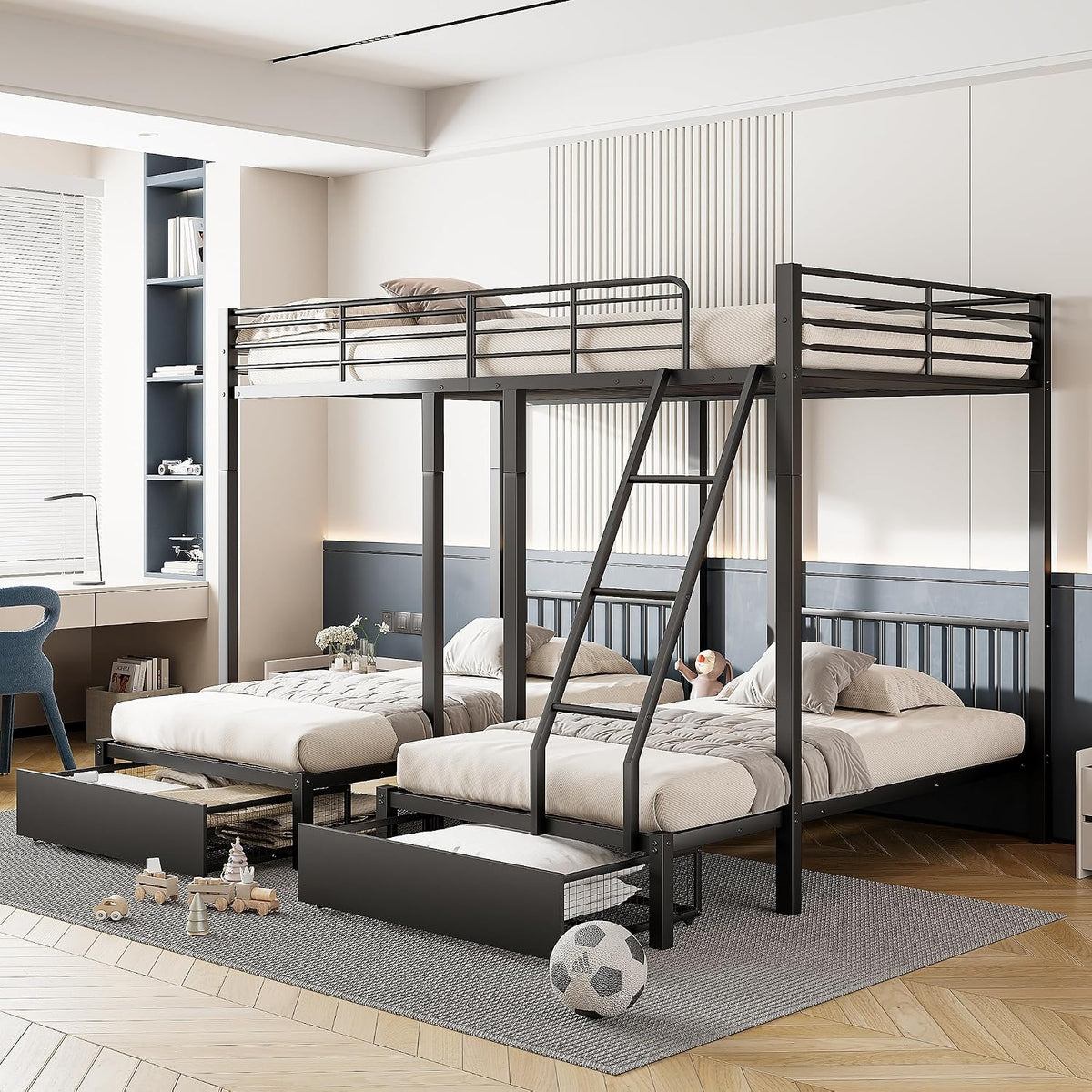 Bett, 140 × 200 cm, mit Schubladen, Metall, Schwarz, Soweiz