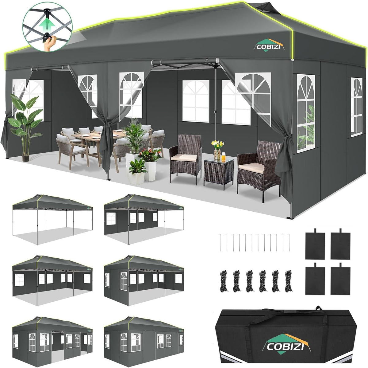 Gartenpavillon, 262.2 cm, klappbar, für den Garten, COBIZI, COBIZI Faltpavillon 3x6 Pavillon wasserdicht Winterfest, 6 Seitenwänden