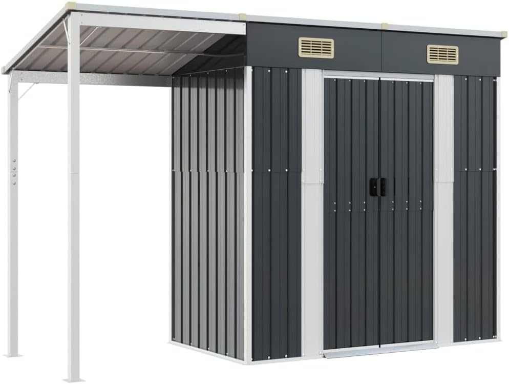 vidaXL Gerätehäuser, Stahl, Metall, für den Garten, Geräteschuppen mit Schleppdach Schrägdach, Gerätehaus für Gartengeräte Werkzeuge