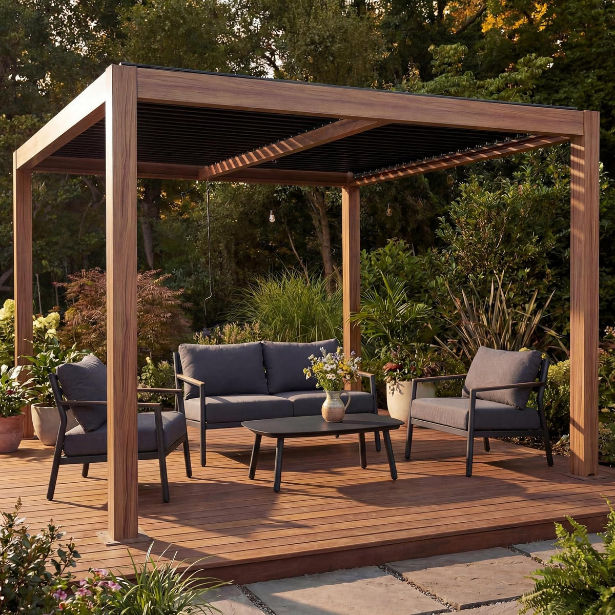 Gartenpavillon HWC-L46, 3 × 4m, Holz, Aluminium, Mendler