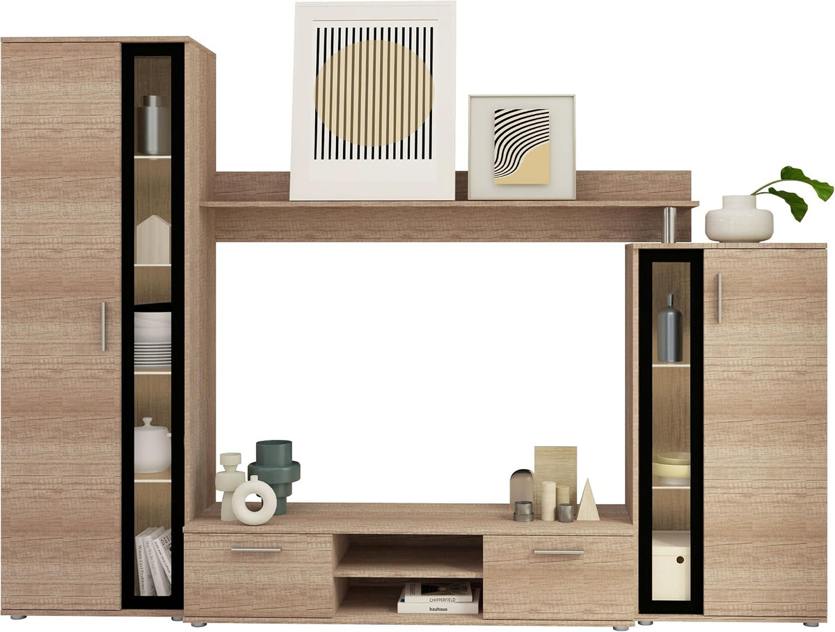 Schrank, 31 cm, mit LED-Beleuchtung, Schwarz, Mirjan24, Mirjan24 Wohnwand Bentley, mit viel Stauraum