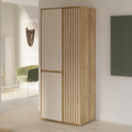Schrank, 84 cm, Holz, Stoff, Beige, für das Schlafzimmer, Forte, Forte ELISTON Kleiderschrank 80 90, moderner Kleiderschrank mit Lamellendesign