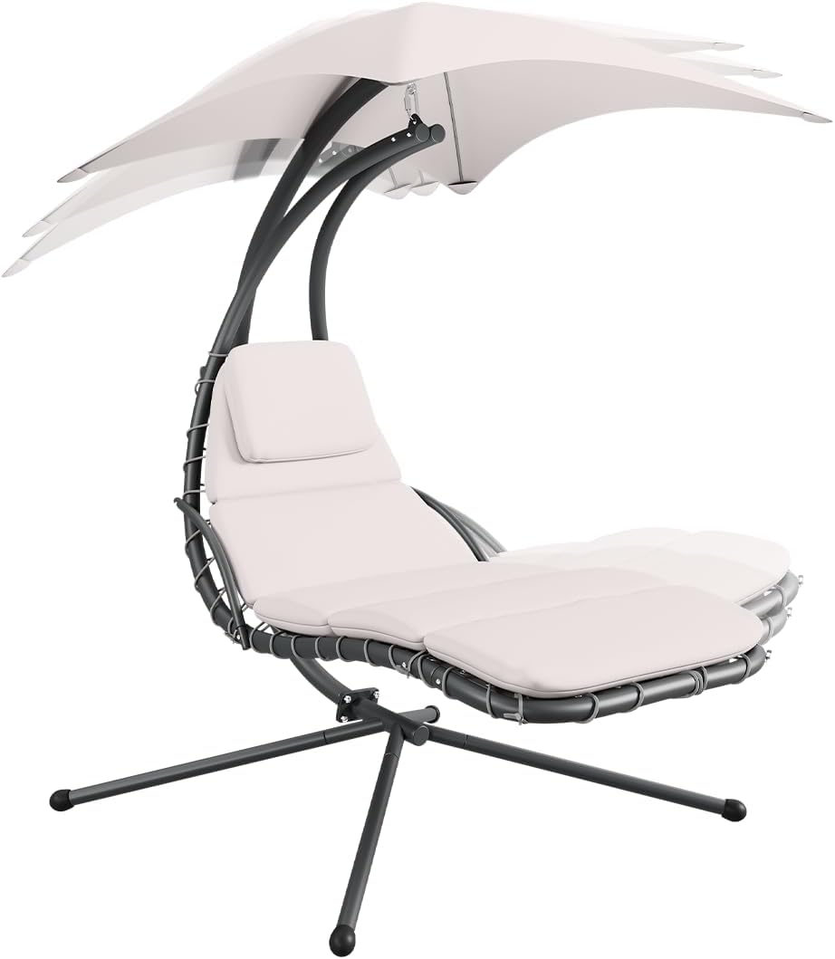 Hängesessel, 173 × 117 × 193 cm, 120 kg, Beige, STEELSØN, Schwebeliege mit Gestell