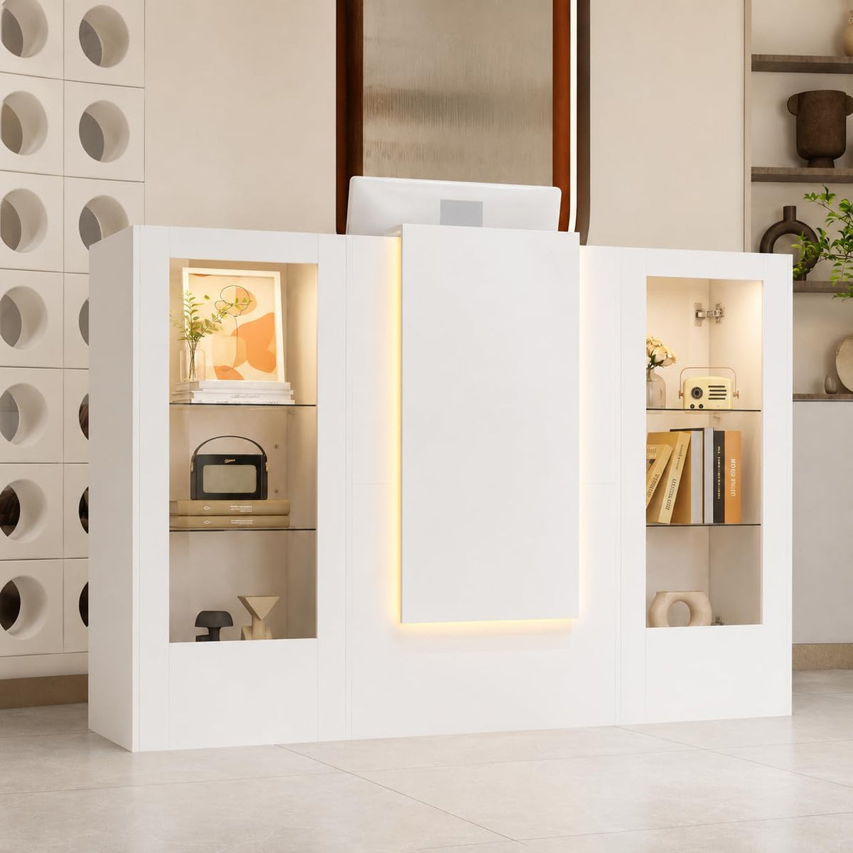 Rezeptionstheken, 150 × 51 × 100 CM, mit LED-Beleuchtung, mit Schubladen, Caldion