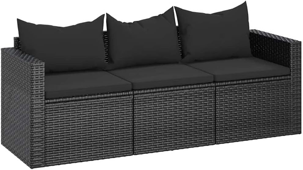 vidaXL Sofa, Schwarz, für den Garten, vidaXL 3-Sitzer-Gartensofa mit Kissen Schwarz Poly Rattan