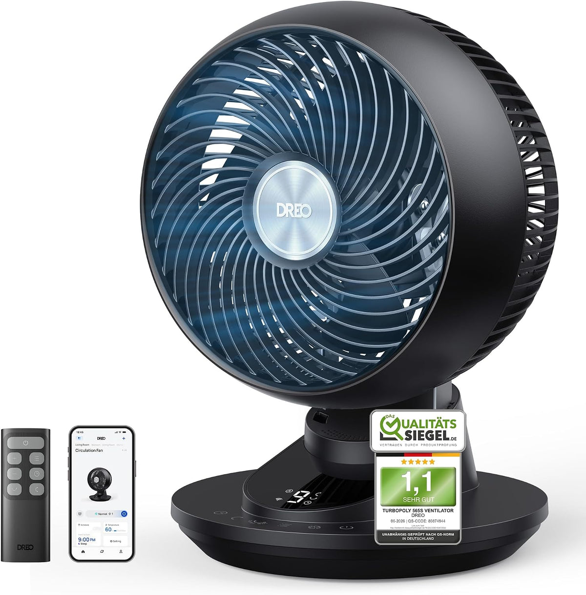 Tischventilatoren, 22 dB, mit Fernbedienung, für das Büro, DREO, DREO 3D Tischventilator Sehr Leise 22 dB, 8 m/s Starker Luftstrom, 90° Oszillation