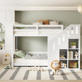 Bett, 90 × 200 cm, Weiß, Dolamaní, Dolamaní Etagenbett für 2 Kinder 90x200 cm, Hochbett mit Treppe, Kinderbett Mit & Schließfächern & Rausfallschutz