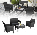 Sofa, Glas, Weiß, für den Garten, UISEBRT, Polyrattan Gartenmöbel mit Glastisch & Sofa für 4 Personen