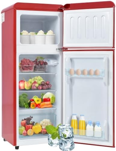 Kühl-Gefrier-Kombination, 105,5 cm, 92L, 28L, für die Küche, für das Büro, Merax, Merax Retro Kühlschrank mit Gefrierfach, 28L Gefrierraum