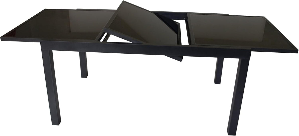 Gartentisch, 210 × 90cm, Aluminium, Glas, Schwarz, für den Garten, DEGAMO, DEGAMO Gartentisch Ausziehtisch Torino 150/210x90cm