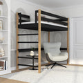 Bett N01, 120 × 200 cm, Massivholz, Schwarz, N-wood, N01 Hochbett, Etagenbett 120x200 cm, 2 Leitermontageseiten: Links oder rechts