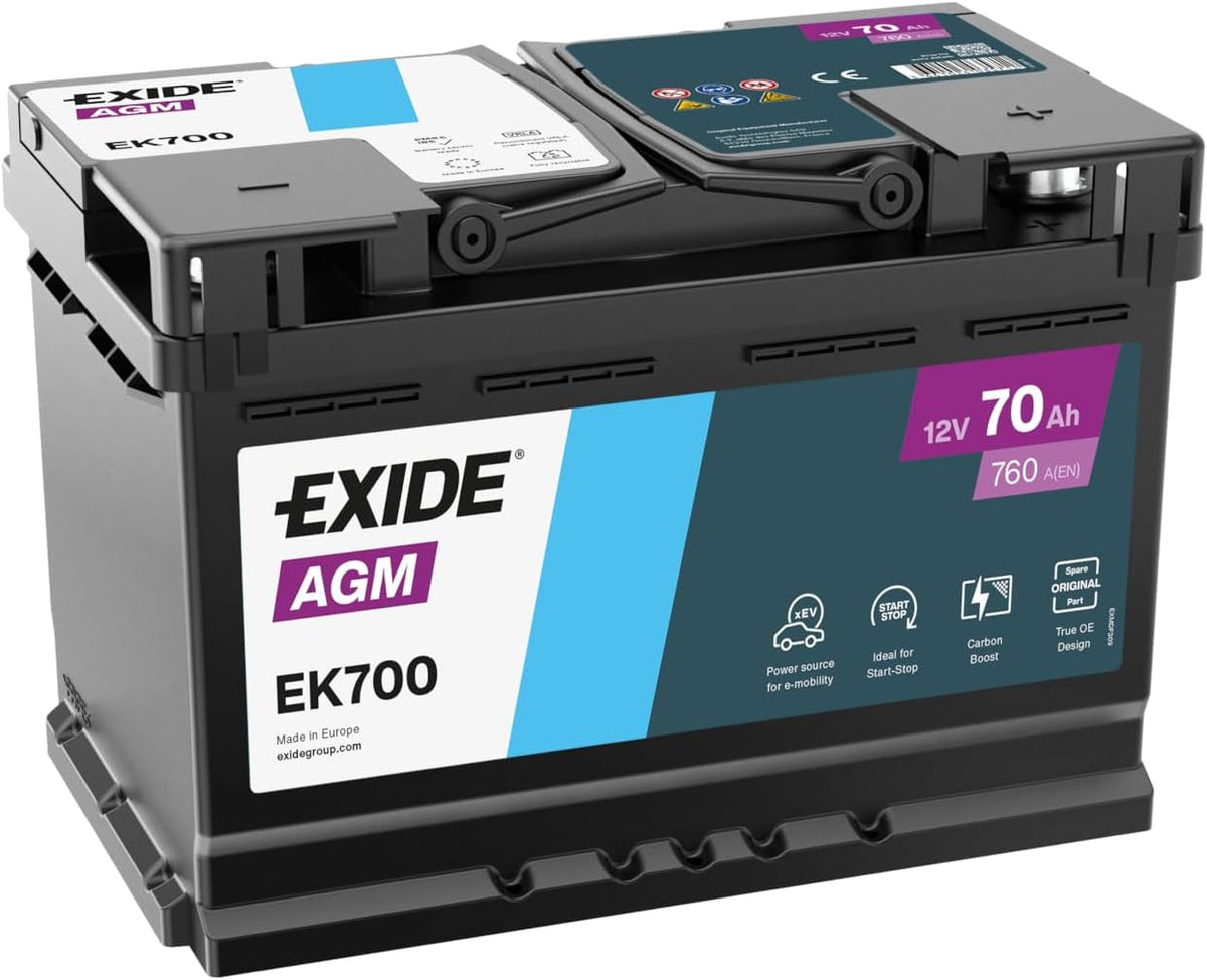 Autobatterien EK700, 278mm, 12V, Exide, Exide EK700 AGM Starter-Batterie Start-Stop 12V 70Ah 760A