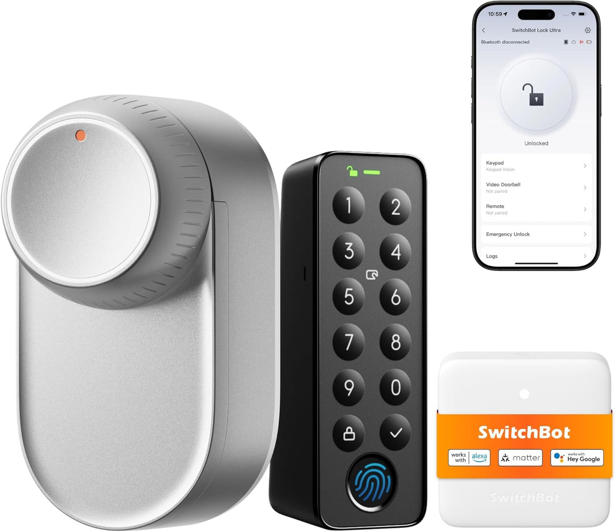 Türriegelschlösser, mit WLAN, SwitchBot, SwitchBot WLAN Smart Lock Ultra mit Touchscreen-Tastatur, Türöffner per App