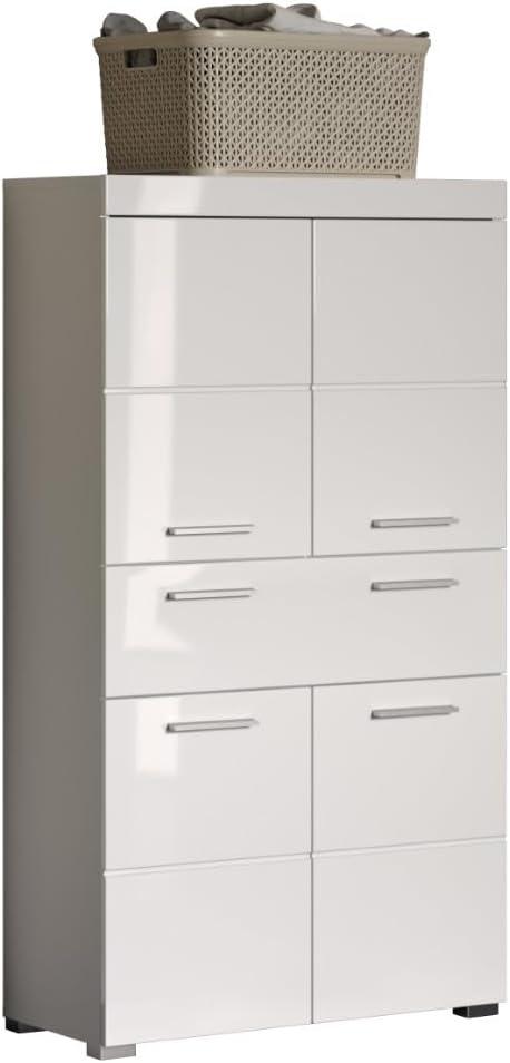 Schrank, 73 × 130 × 31 cm, verstellbar, mit Schubladen, mit Ablagen, Weiß, trendteam smart living