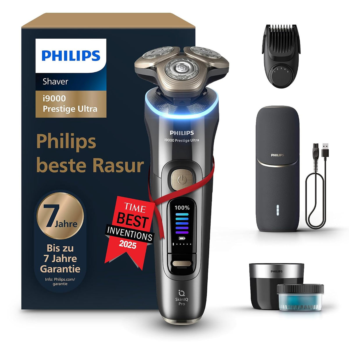 Philips XP9402/46 Rotationsrasierer, 08 mm, Philips Rasierer i9000 Prestige Ultra, elektrischer Nass- und Trockenrasierer für Herren, 5+1 Bartstyler