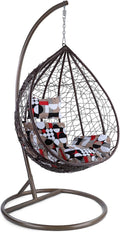 braun Hängesessel, 195 cm, Luxus Miami XL Polyrattan mit Korb Gestell Kissen Modern