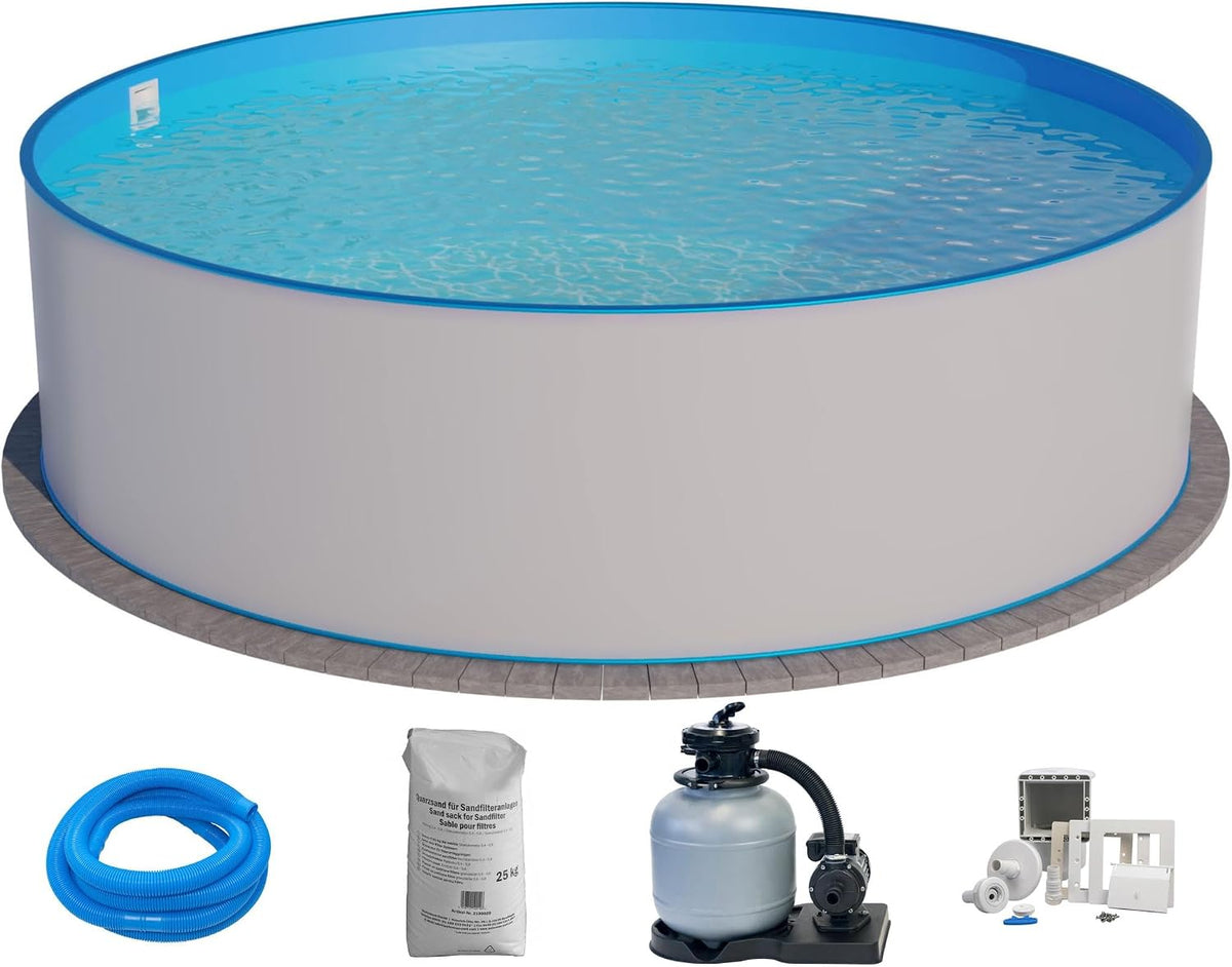 Pool, 300 × 120 cm, Stahl, Weiß, Planet Pool, Planet Pool Stahlwandpool Set rund Brasilia 300x120 cm, Stahl 0, 6 mm weiß, Folie 0, 6 mm blau
