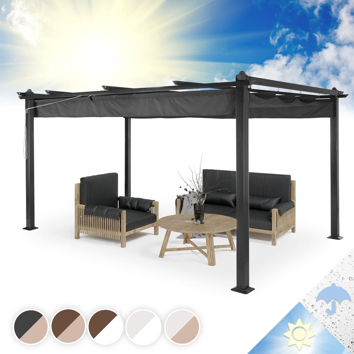 Gartenpavillon, 3 × 4 m, Metall, Polyester, für den Garten, für die Terrasse, blumfeldt, Terrassenüberdachung mit UV-Schutz, 95 x 3, 95 Meter