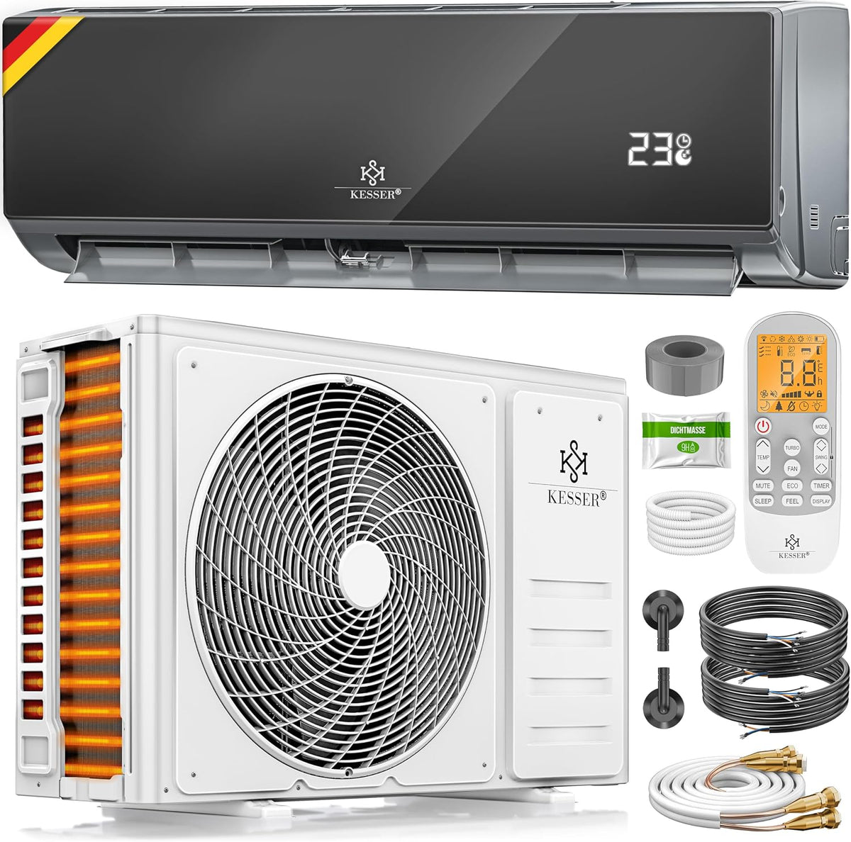 Klimaanlage R32, 5,3 kW, mit WLAN, KESSER, mit Kupferleitung 18000 BTU 5, 3 kW Kältemittel R32 Inkl. Montagematerial