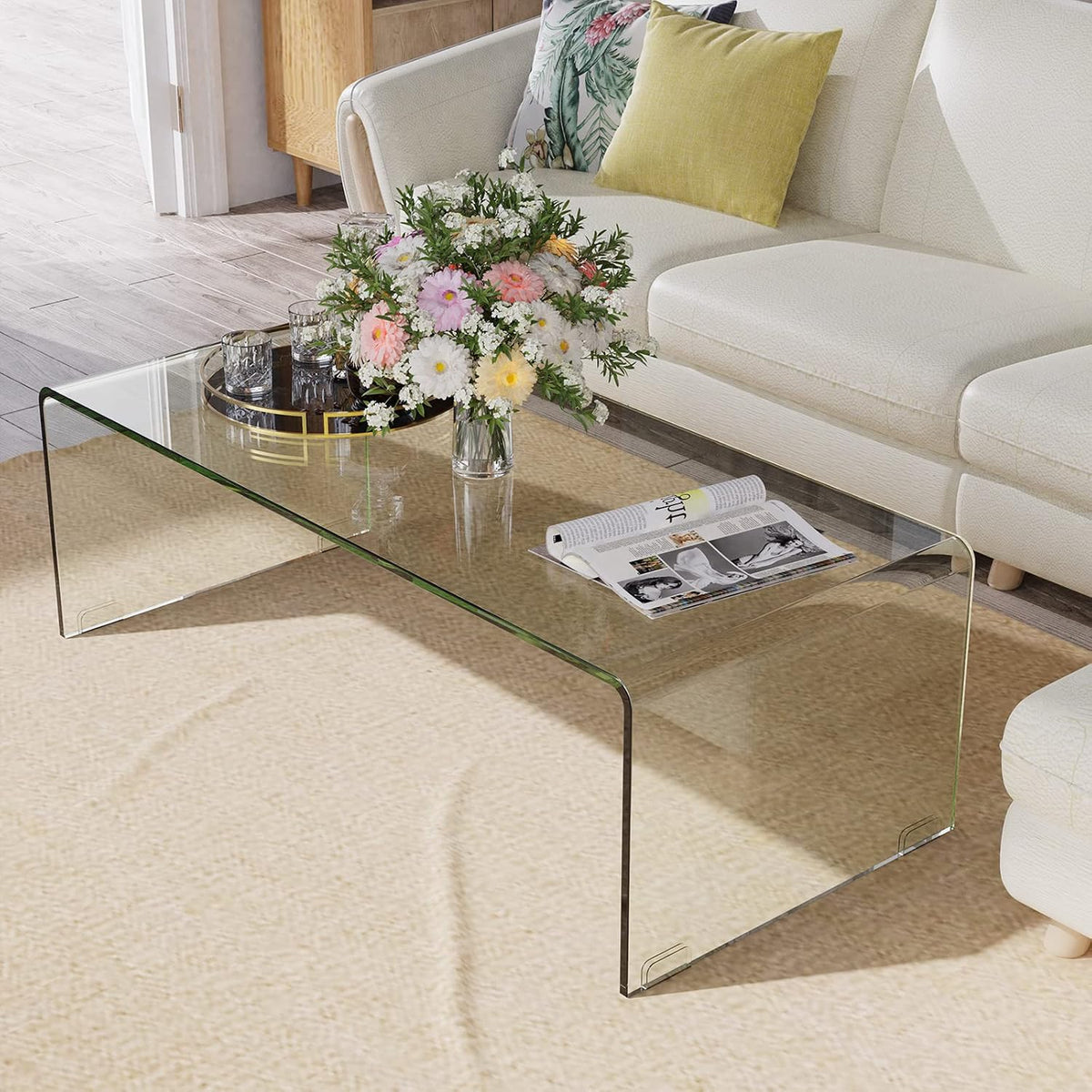 COSTWAY Sofa, 108 × 50 × 35 cm, 136kg, Glas, für das Büro, 136kg Belastbar, 108 x 50 x 35 cm