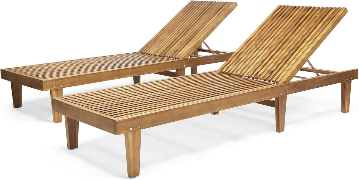 Pool, Christopher Knight Home, Nadine Set of 2 Outdoor Patio Wood Adjustable Chaise