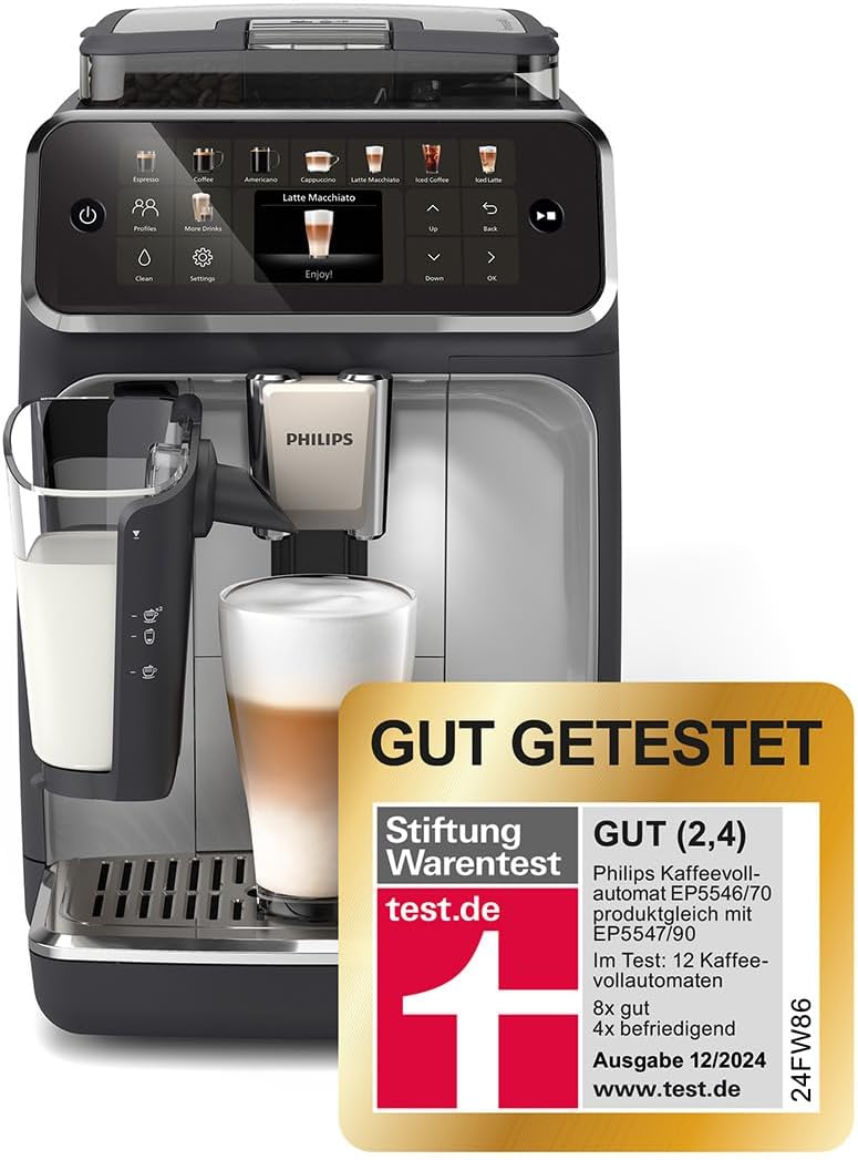 PHILIPS Kaffeevollautomaten, Silber, PHILIPS Kaffeevollautomat LatteGo 5500 Serie, 20 Spezialitäten