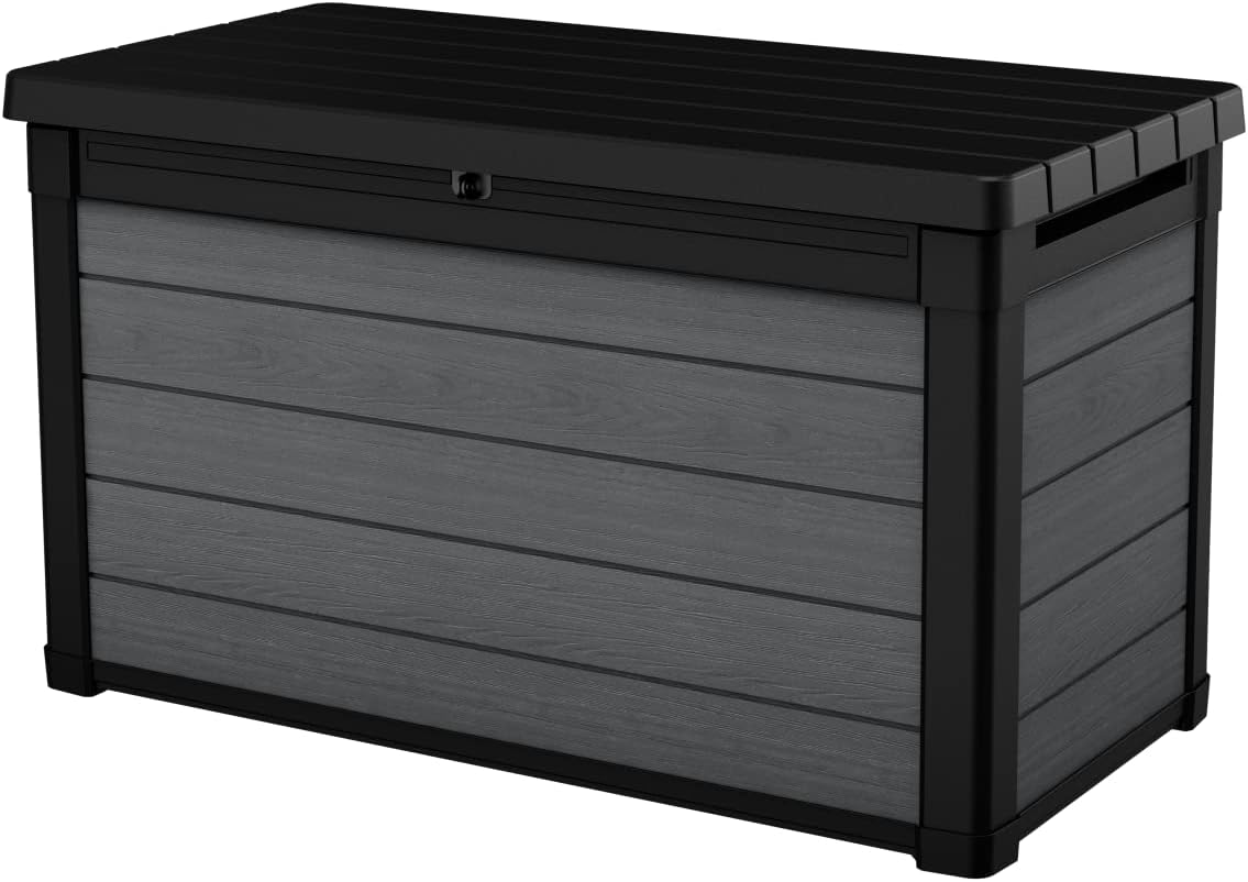Aufbewahrungsboxen, 122,9 × 62,1 × 70,6 cm, 380 l, Holz, Grau, für den Garten, Keter, Keter Gartenbox Cortina 100 g, Fassungsvermögen 380 l, 9 x 62